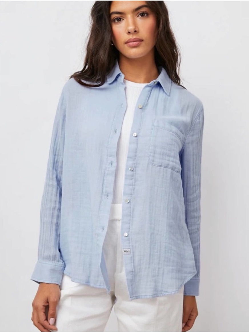 Rails Light Blue Button-Down 100% Organic Cotton Gauzey Shirt
